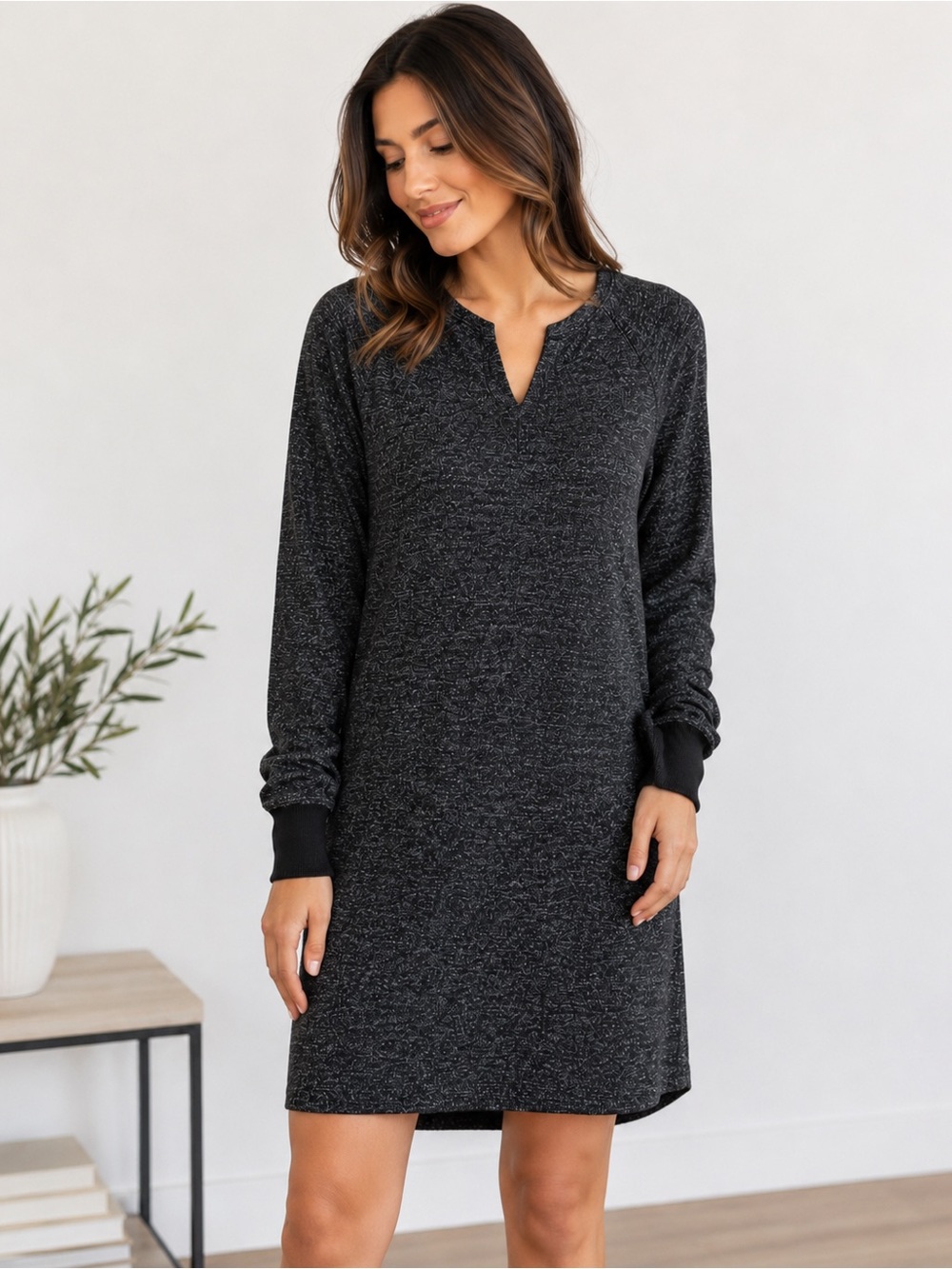 Cabi PJ Dress Heathered Black XS Long Sleeve Cozy Knit